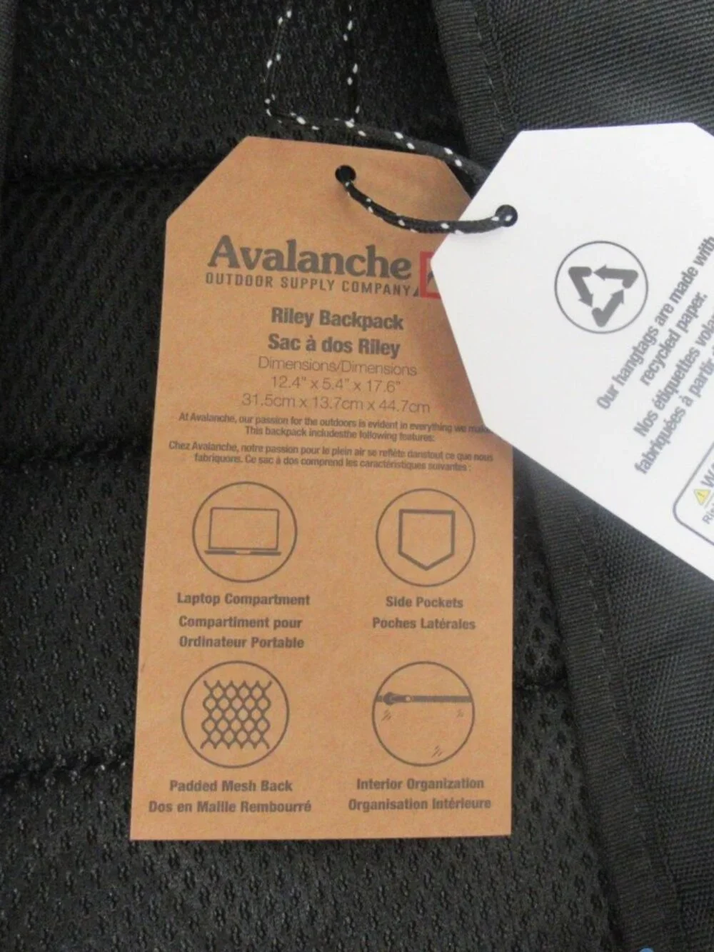NWT Avalanche Outdoor Supply Company Black Canvas Riley Backpack